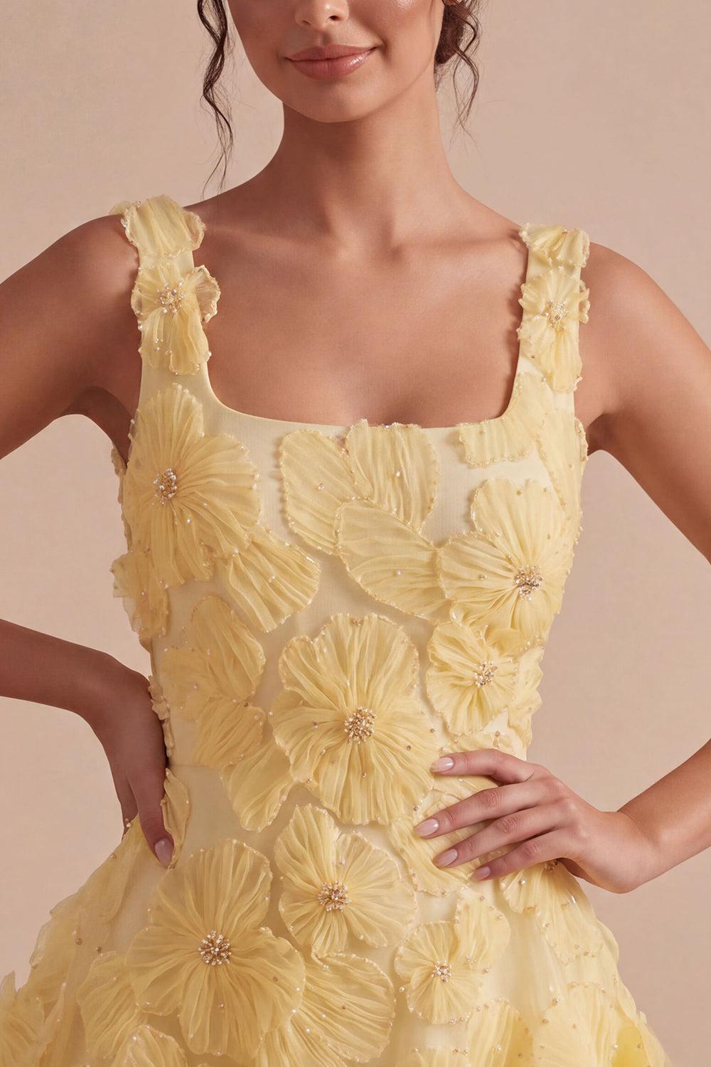 Dressystars Floral A Line Beaded Light Yellow Bubble Short Homecoming Dress