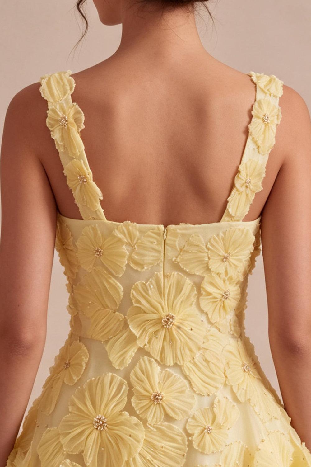 Dressystars Floral A Line Beaded Light Yellow Bubble Short Homecoming Dress