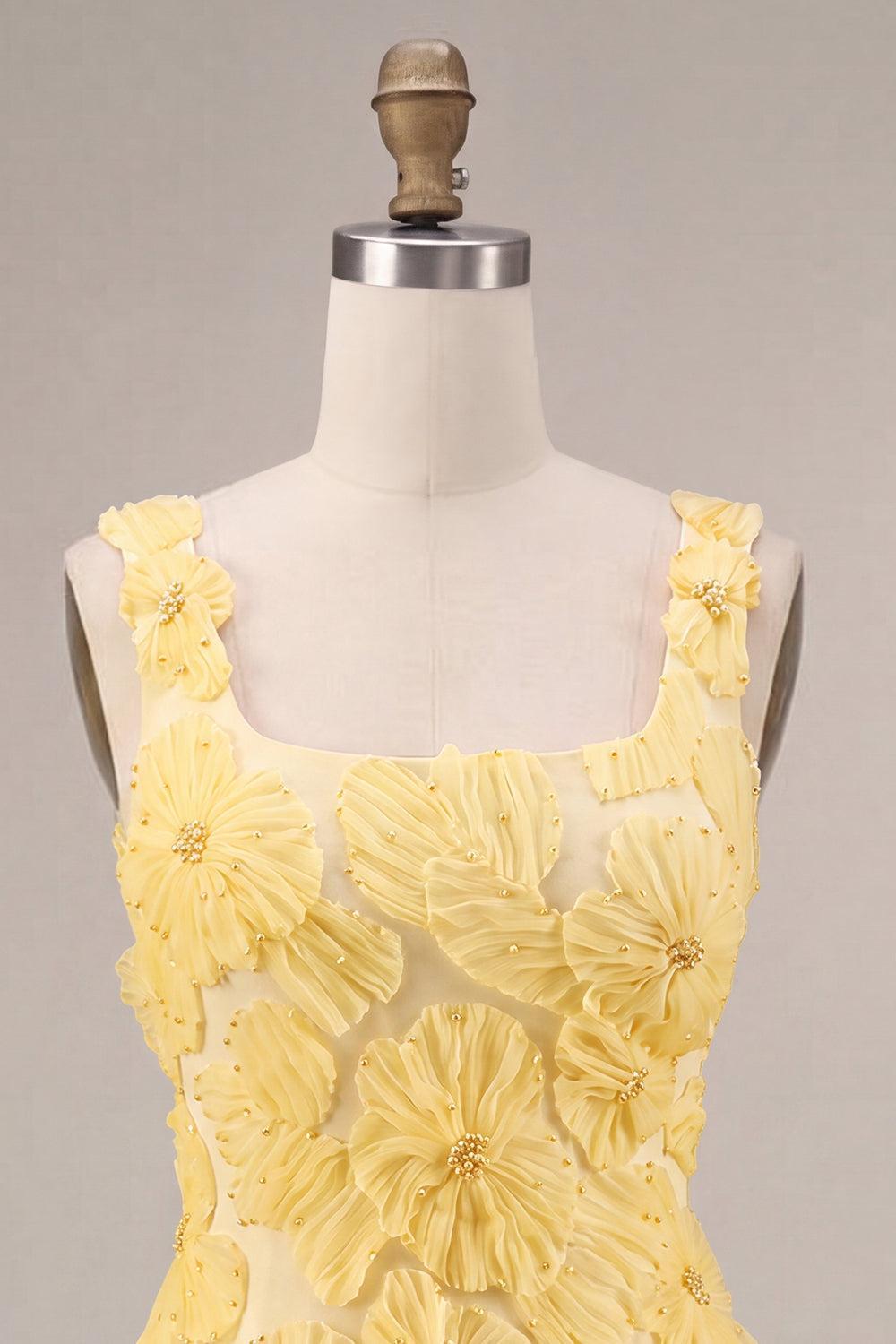 Dressystars Floral A Line Beaded Light Yellow Bubble Short Homecoming Dress