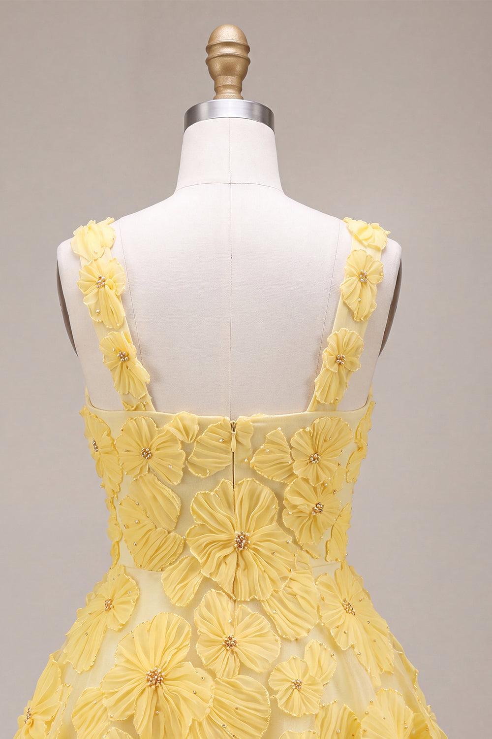 Dressystars Floral A Line Beaded Light Yellow Bubble Short Homecoming Dress
