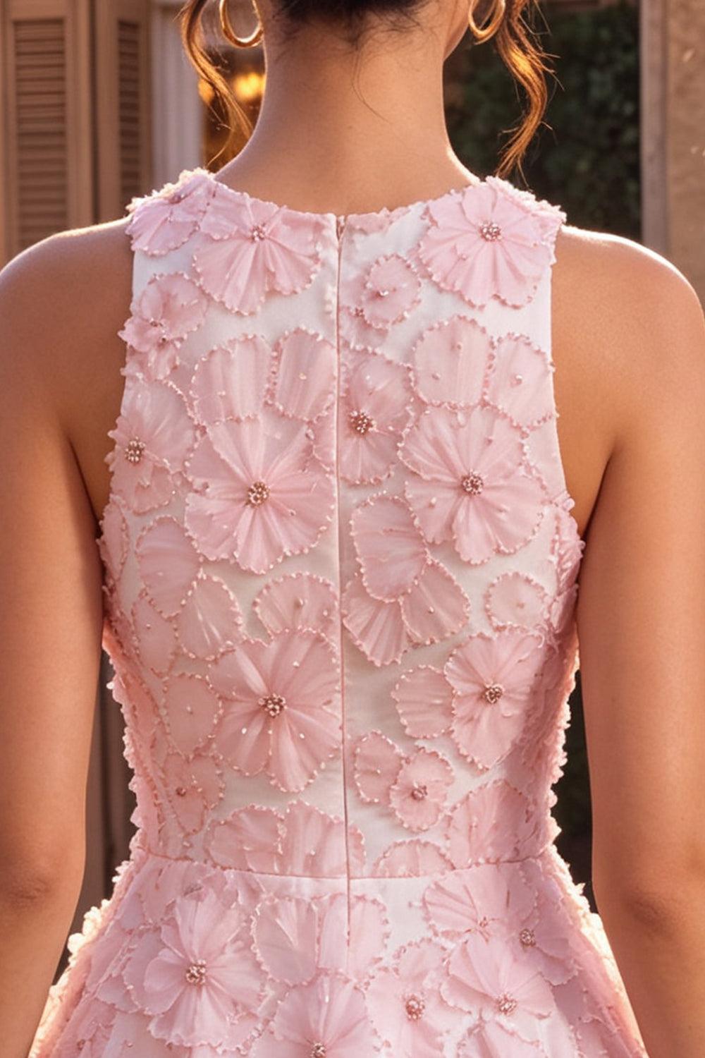 Dressystars Floral Beaded Pink A Line Round Neck Short Homecoming Dress