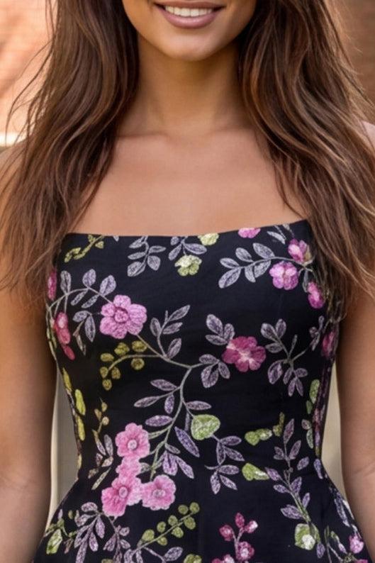 Dressystars Floral Black Ruffled A Line Tiered Short Homecoming Dress