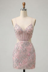 Dressystars Floral Blush Corset Tight Cut Out Short Homecoming Dress