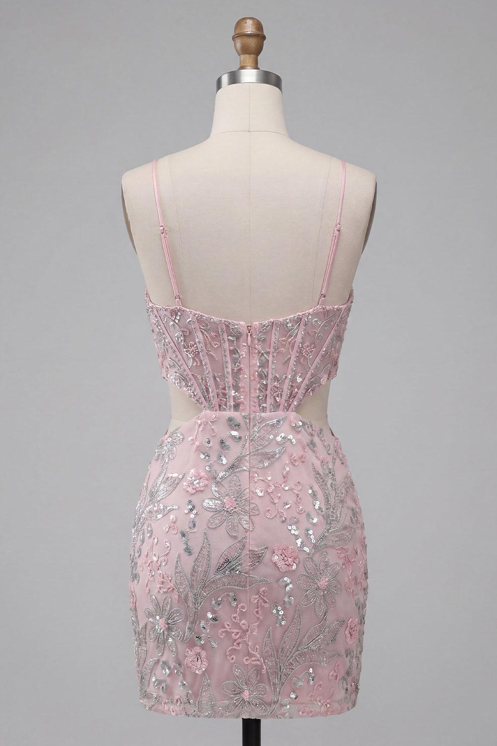 Dressystars Floral Blush Corset Tight Cut Out Short Homecoming Dress