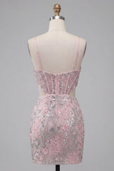 Dressystars Floral Blush Corset Tight Cut Out Short Homecoming Dress