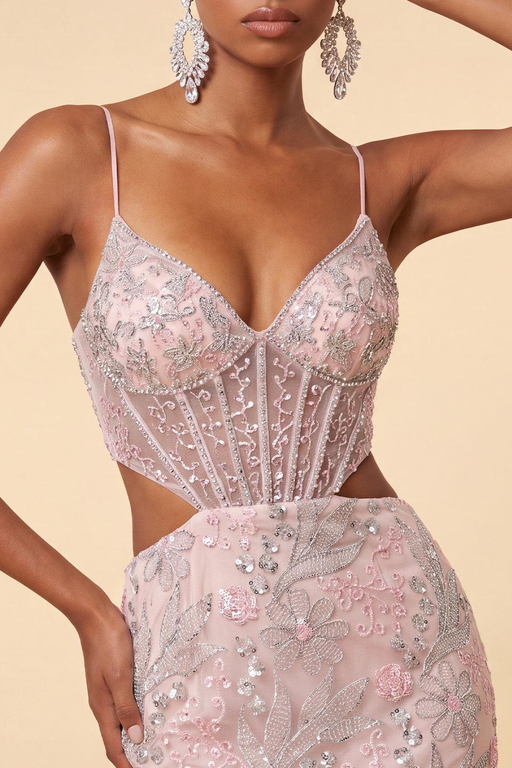 Dressystars Floral Blush Corset Tight Cut Out Short Homecoming Dress