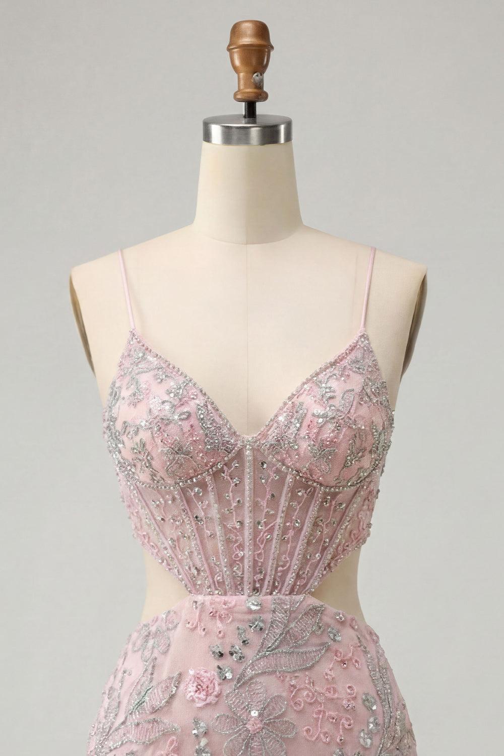 Dressystars Floral Blush Corset Tight Cut Out Short Homecoming Dress