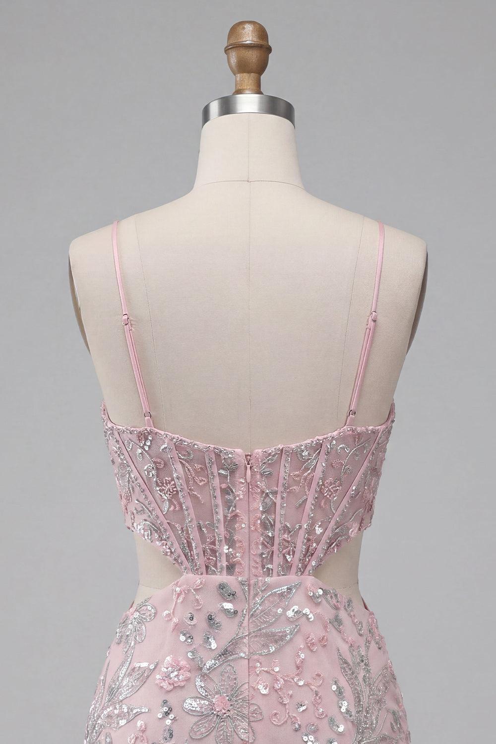 Dressystars Floral Blush Corset Tight Cut Out Short Homecoming Dress