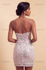 Dressystars Floral Blush Corset Tight Ruched Sequins Short Homecoming Dress