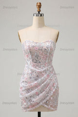 Dressystars Floral Blush Corset Tight Ruched Sequins Short Homecoming Dress