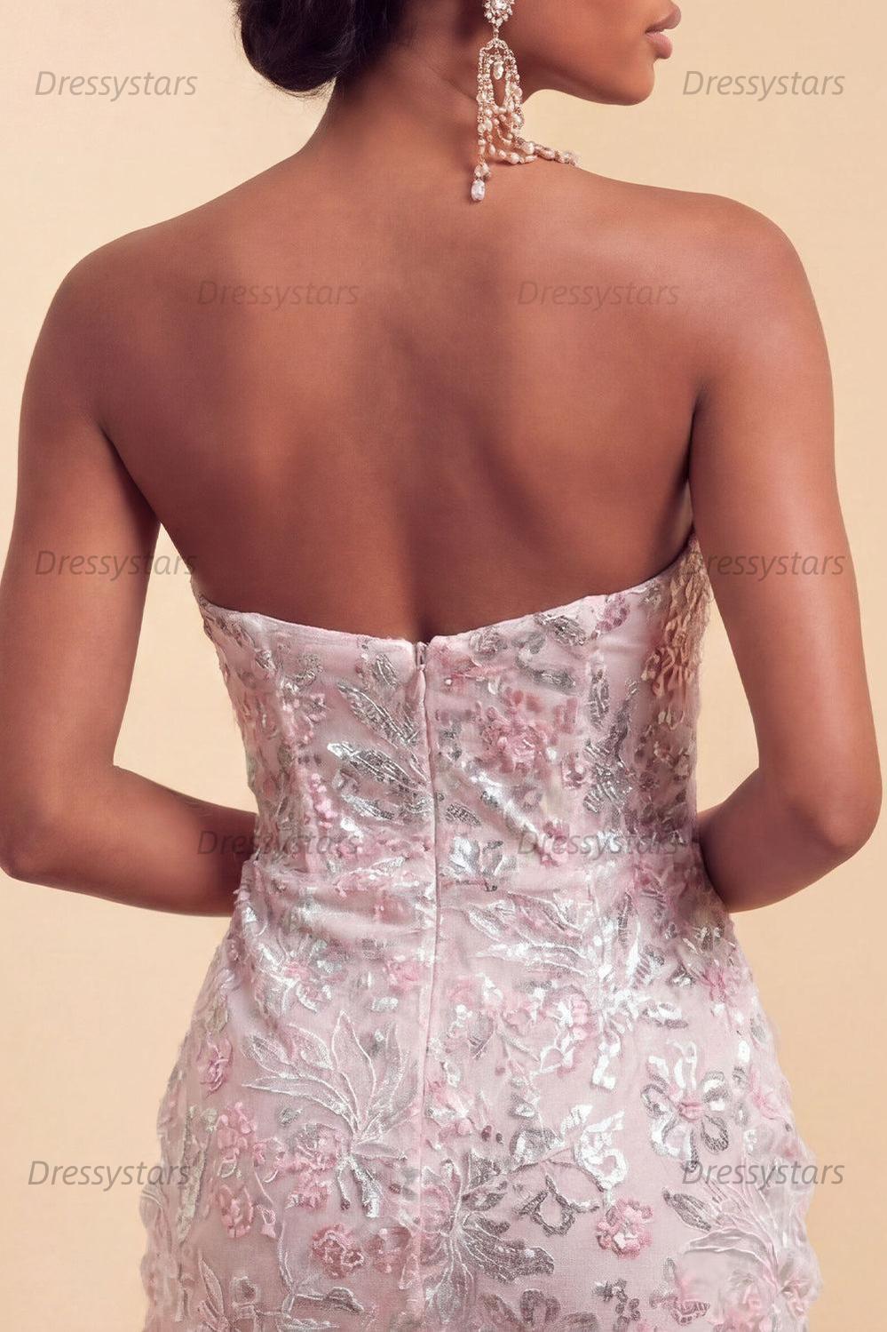 Dressystars Floral Blush Corset Tight Ruched Sequins Short Homecoming Dress