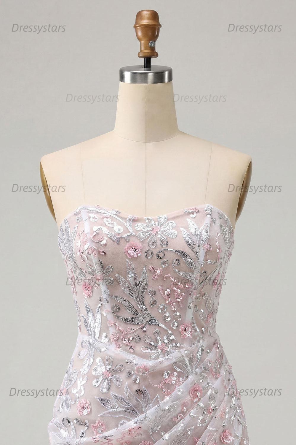 Dressystars Floral Blush Corset Tight Ruched Sequins Short Homecoming Dress