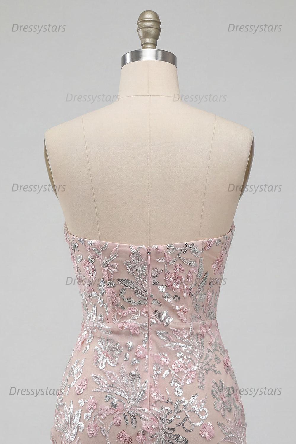 Dressystars Floral Blush Corset Tight Ruched Sequins Short Homecoming Dress