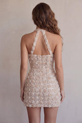 Dressystars Floral Champagne Sequin Tight Short Corset Homecoming Dress