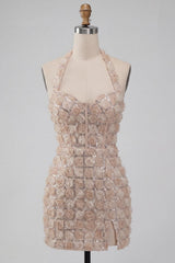 Dressystars Floral Champagne Sequin Tight Short Corset Homecoming Dress