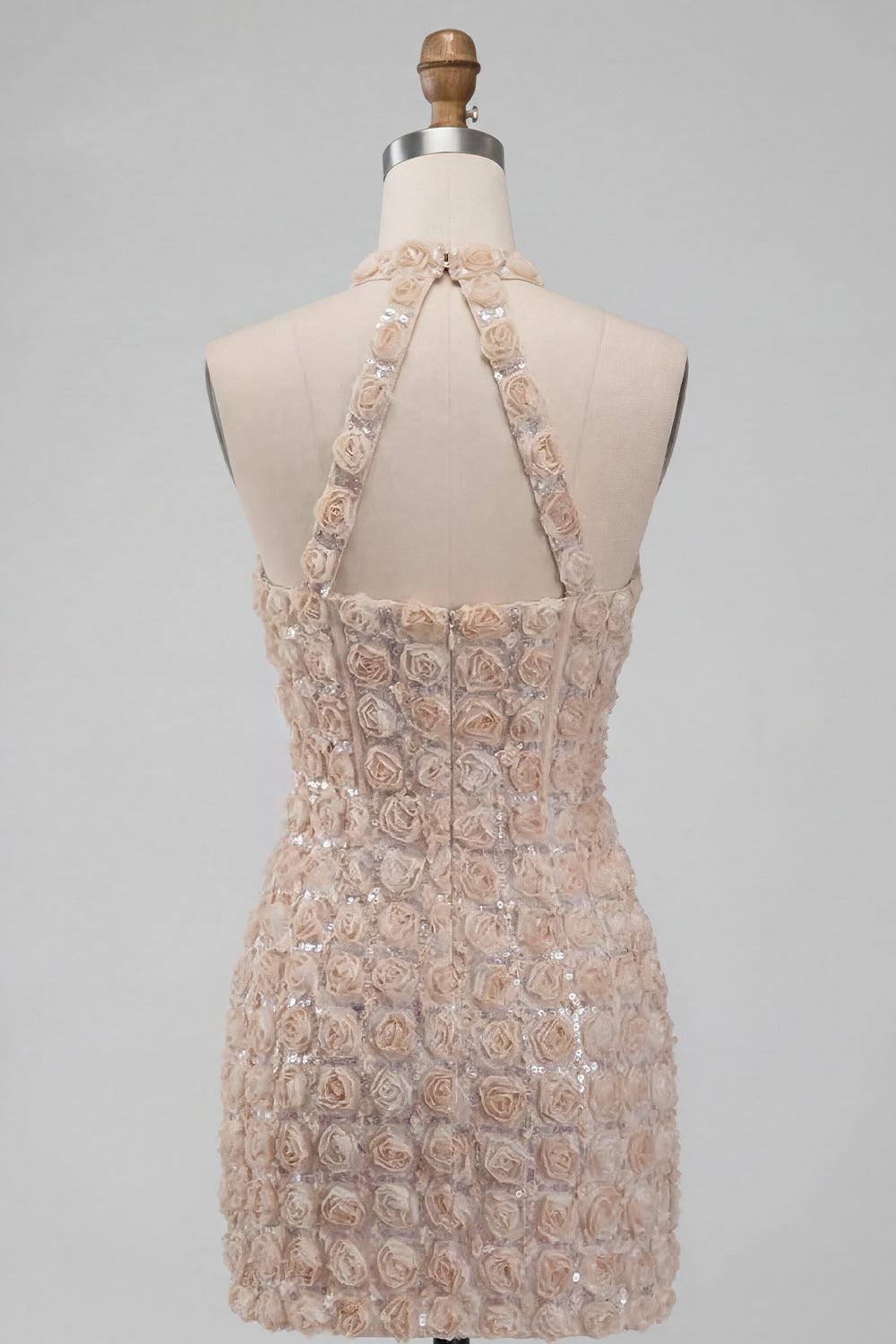 Dressystars Floral Champagne Sequin Tight Short Corset Homecoming Dress
