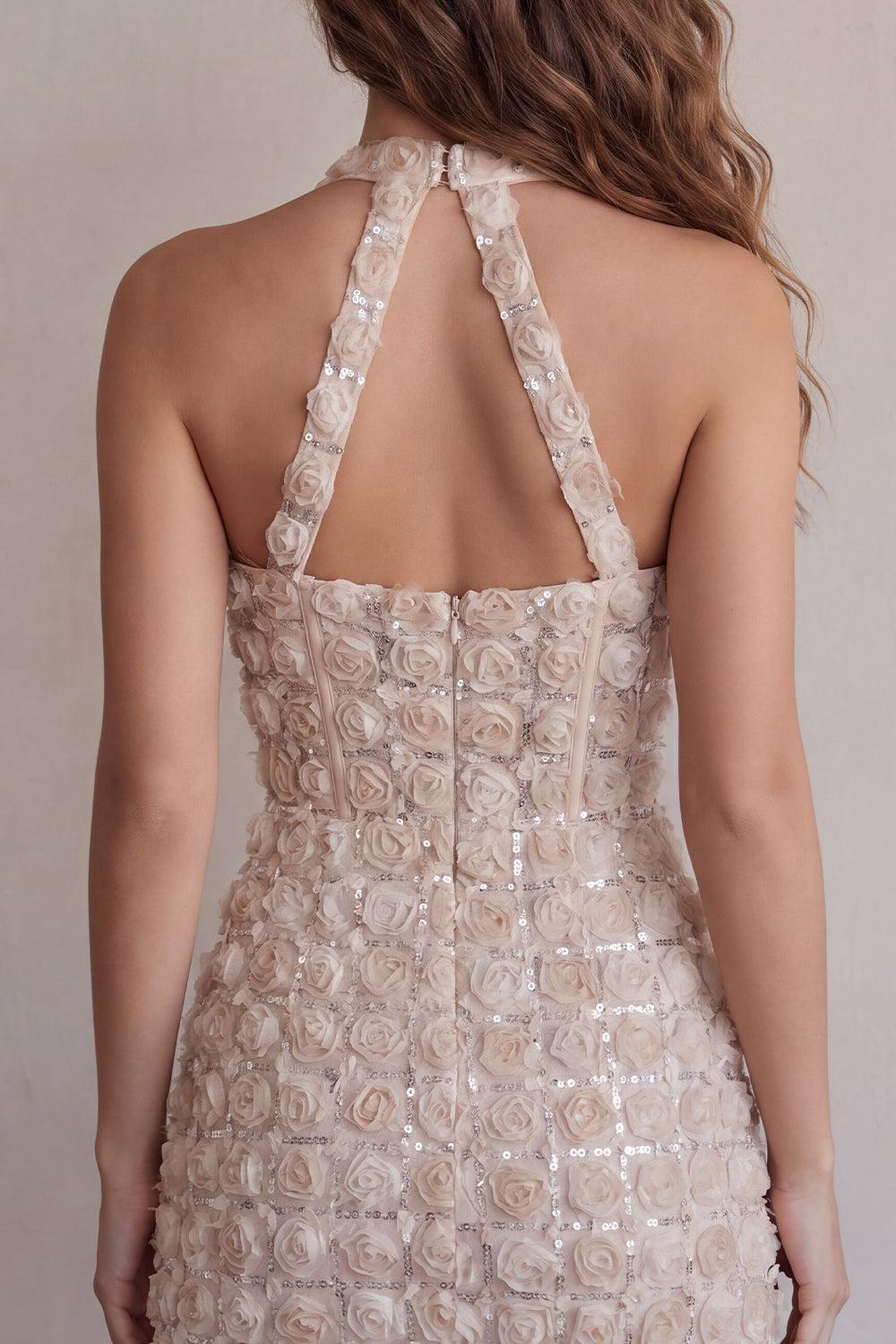 Dressystars Floral Champagne Sequin Tight Short Corset Homecoming Dress