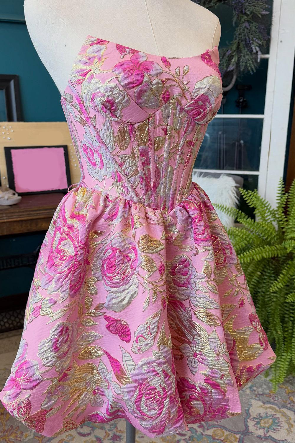 Dressystars Floral Corset Blush A-Line Short Homecoming Dress