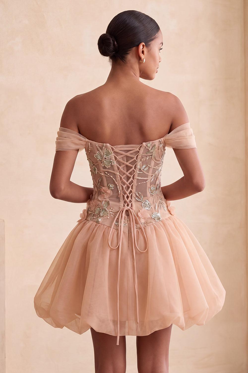 Dressystars Floral Corset Light Pink A Line Beaded Short Homecoming Dress