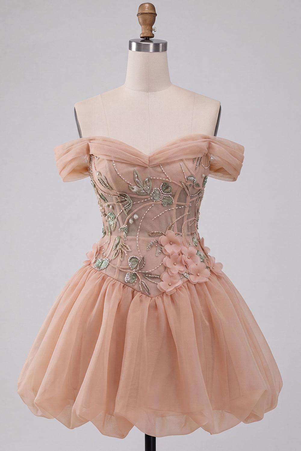 Dressystars Floral Corset Light Pink A Line Beaded Short Homecoming Dress