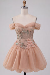 Dressystars Floral Corset Light Pink A Line Beaded Short Homecoming Dress