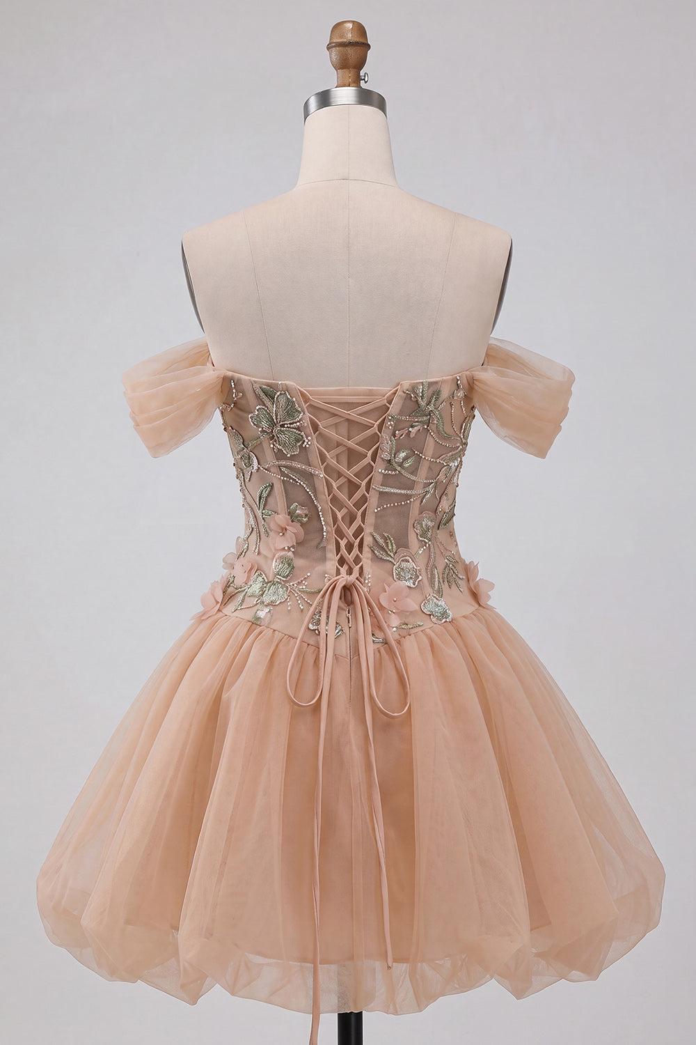Dressystars Floral Corset Light Pink A Line Beaded Short Homecoming Dress