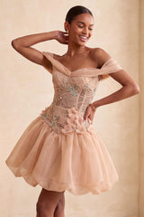 Dressystars Floral Corset Light Pink A Line Beaded Short Homecoming Dress