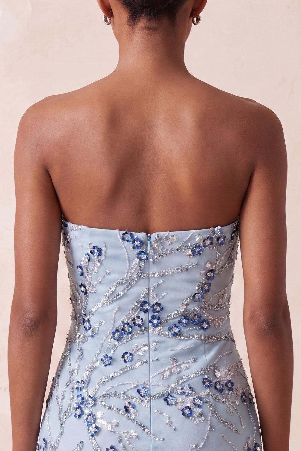 Dressystars Floral Dusty Blue Tight Sequins Short Homecoming Dress with Fringes