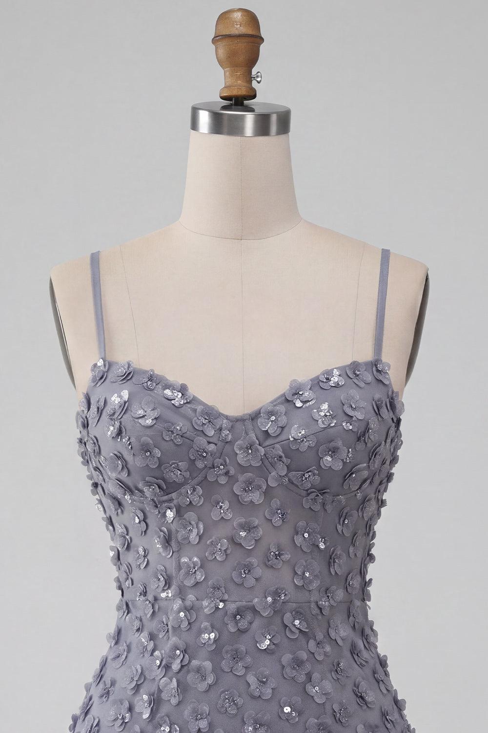 Dressystars Floral Dusty Lavender Sequin Tight Short Homecoming Dress with Ruffles