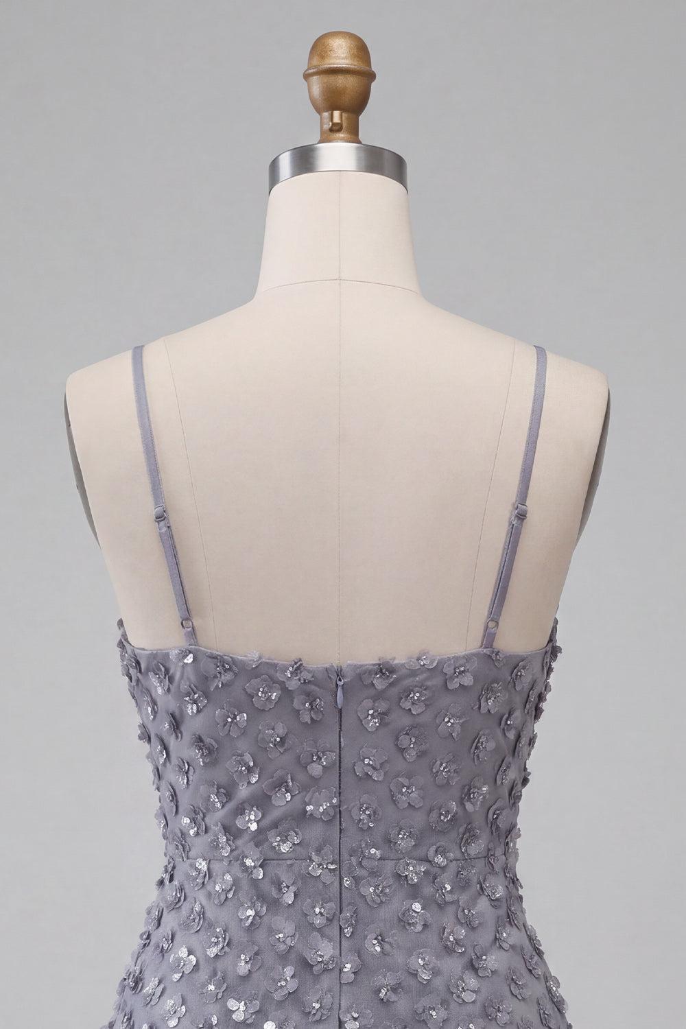 Dressystars Floral Dusty Lavender Sequin Tight Short Homecoming Dress with Ruffles