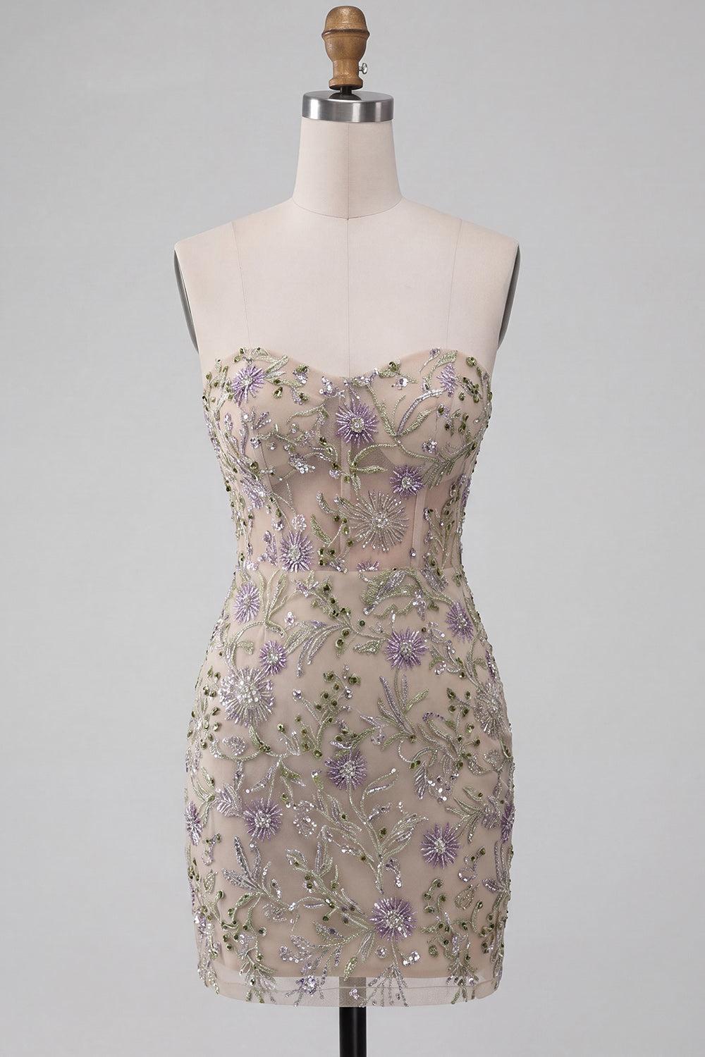 Dressystars Floral Dusty Sage Beaded Tight Short Corset Homecoming Dress