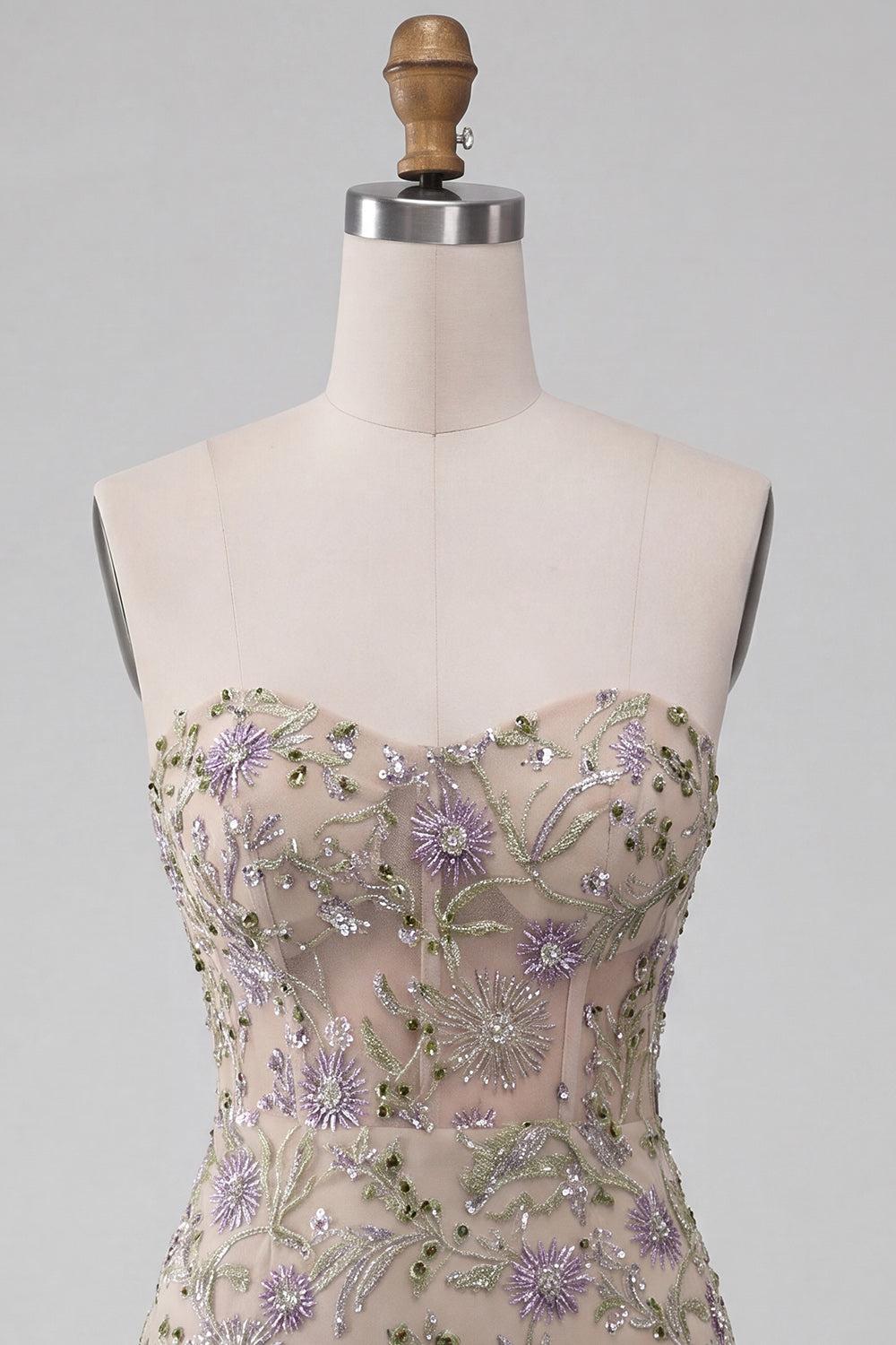 Dressystars Floral Dusty Sage Beaded Tight Short Corset Homecoming Dress