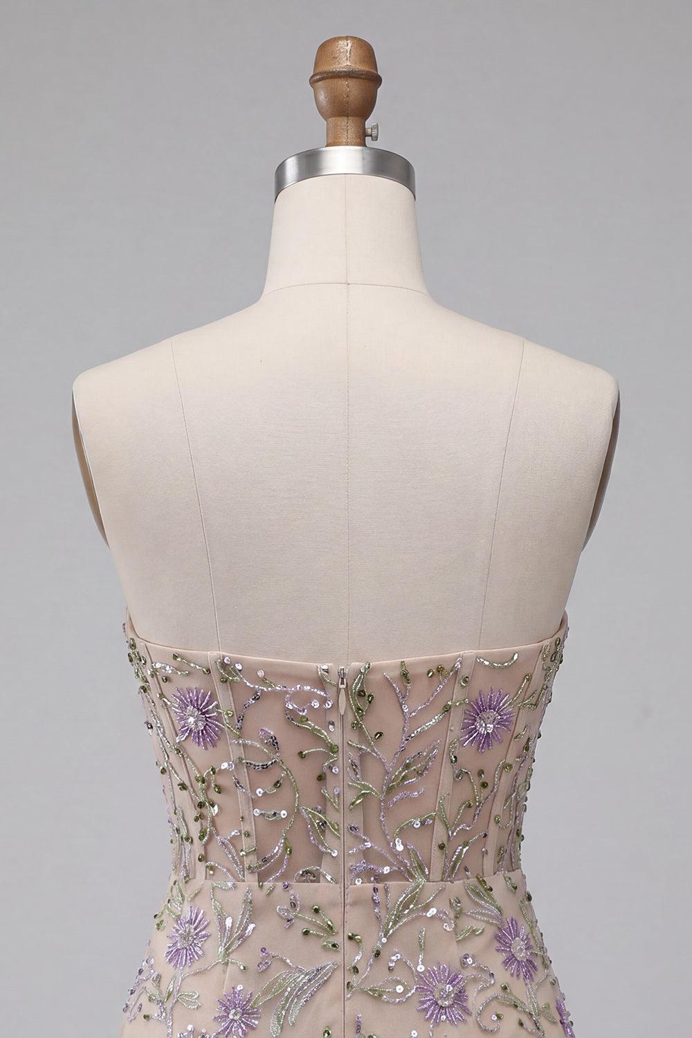 Dressystars Floral Dusty Sage Beaded Tight Short Corset Homecoming Dress
