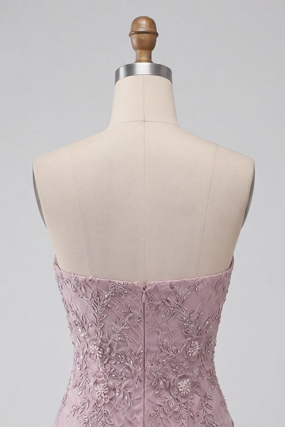 Dressystars Floral Fog Lace Strapless Tight Short Beaded Homecoming Dress