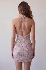 Dressystars Floral Halter Fog Tight Short Beaded Homecoming Dress