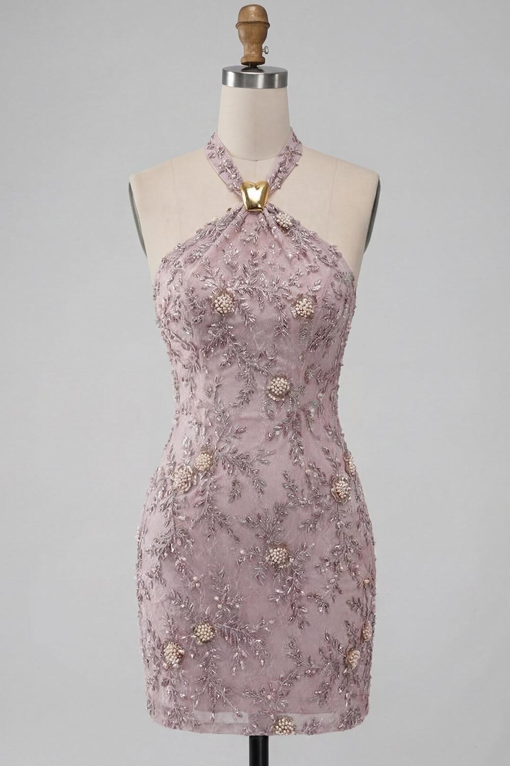 Dressystars Floral Halter Fog Tight Short Beaded Homecoming Dress