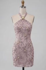 Dressystars Floral Halter Fog Tight Short Beaded Homecoming Dress