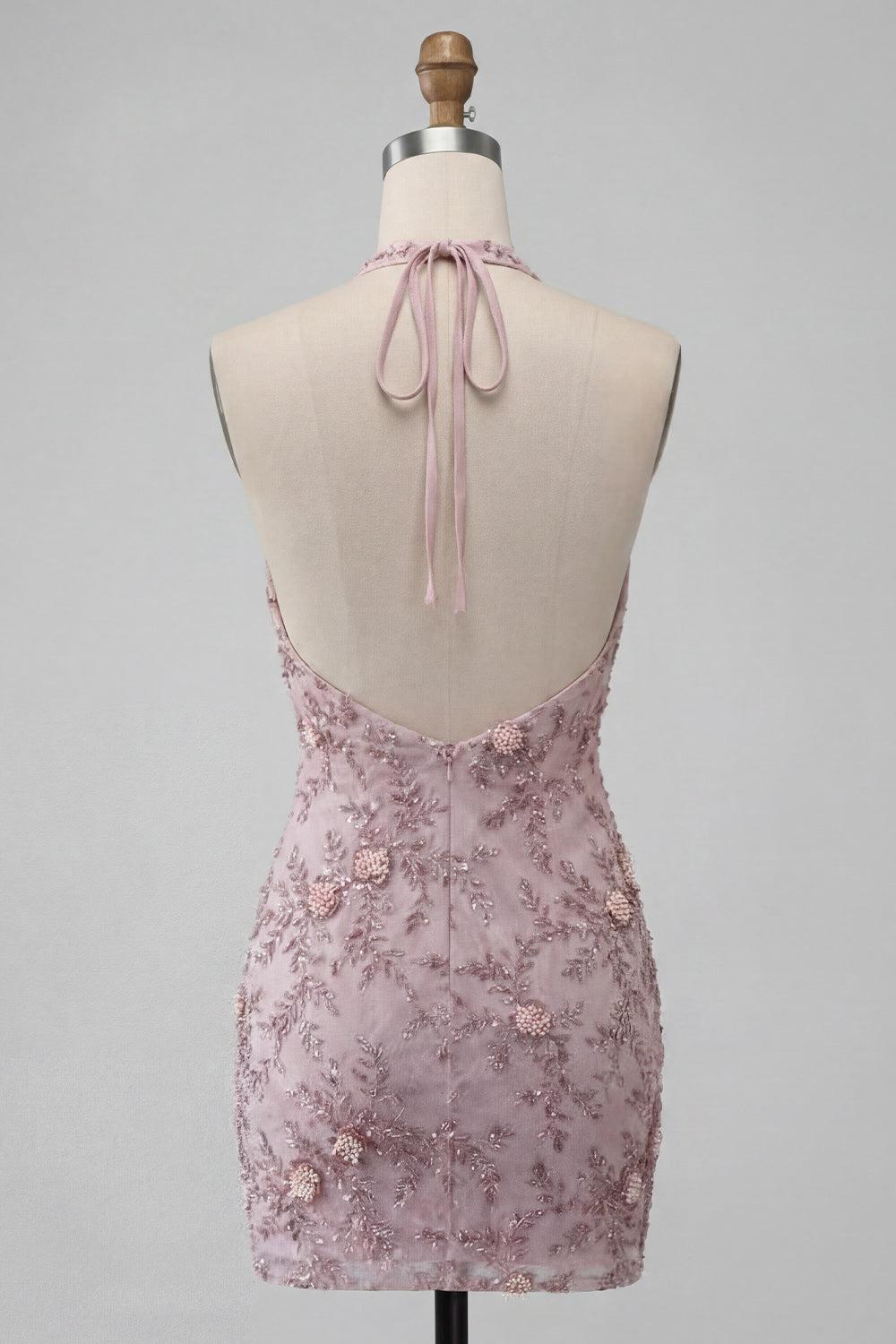 Dressystars Floral Halter Fog Tight Short Beaded Homecoming Dress