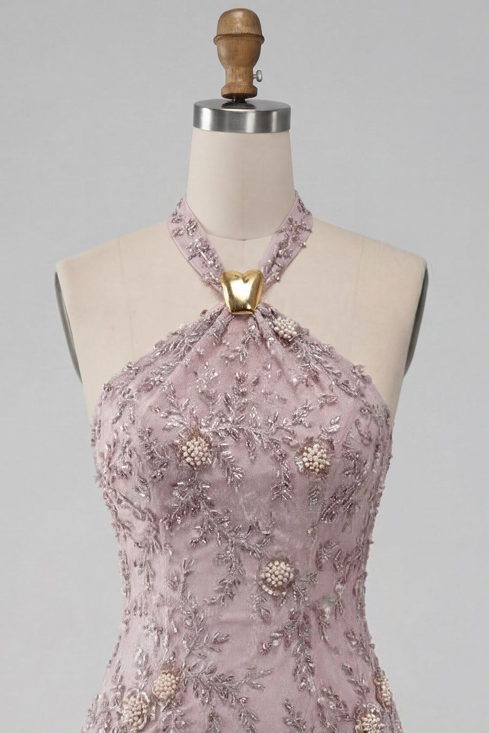 Dressystars Floral Halter Fog Tight Short Beaded Homecoming Dress
