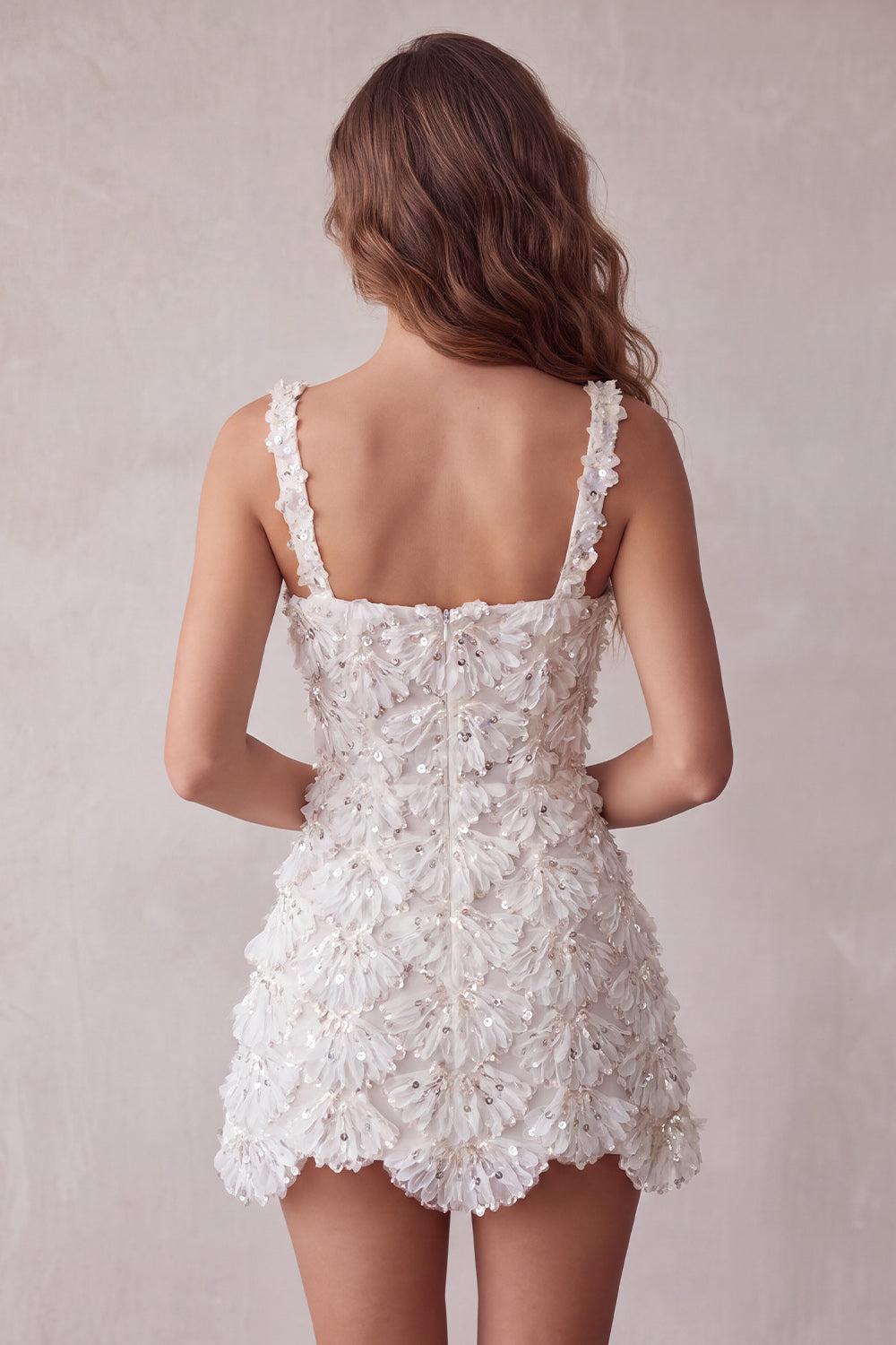 Dressystars Floral Ivory Sequin Tight Short A-Line Homecoming Dress