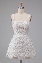 Dressystars Floral Ivory Sequin Tight Short A-Line Homecoming Dress