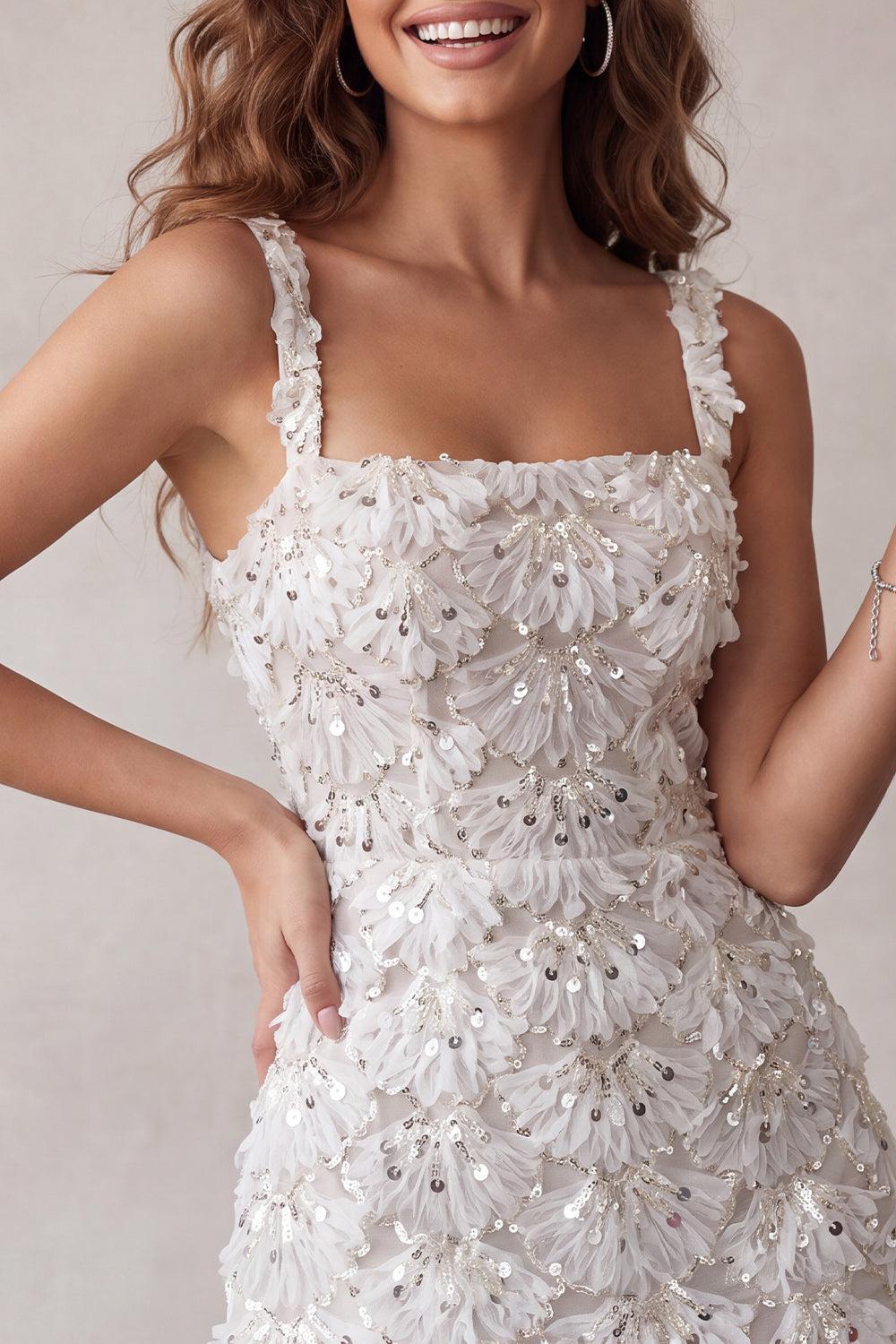 Dressystars Floral Ivory Sequin Tight Short A-Line Homecoming Dress