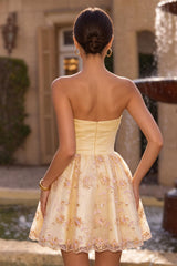 Dressystars Floral Light Yellow A-Line Sequin Short Homecoming Dress