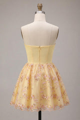 Dressystars Floral Light Yellow A-Line Sequin Short Homecoming Dress