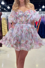 Dressystars Floral Off-the-Shoulder A-Line Printed Short Homecoming Dress