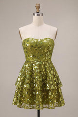 Dressystars Floral Olive Sweetheart Sequin A Line Ruffled Short Homecoming Dress