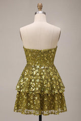 Dressystars Floral Olive Sweetheart Sequin A Line Ruffled Short Homecoming Dress