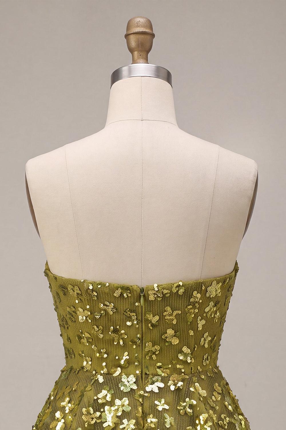 Dressystars Floral Olive Sweetheart Sequin A Line Ruffled Short Homecoming Dress