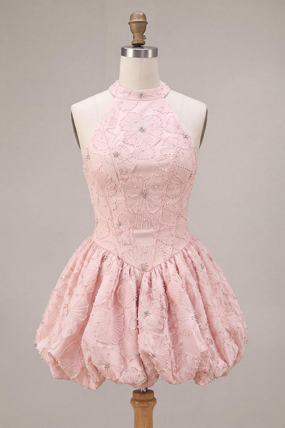 Dressystars Floral Pink A-Line Beaded Short Corset Homecoming Dress