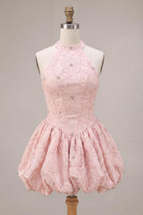 Dressystars Floral Pink A-Line Beaded Short Corset Homecoming Dress